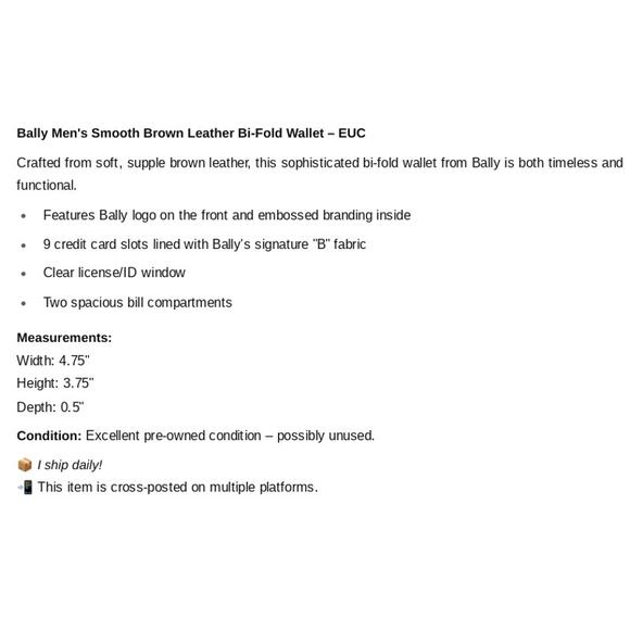 Bally Men's Smooth Brown Leather Bi-Fold Wallet - Picture 9 of 9